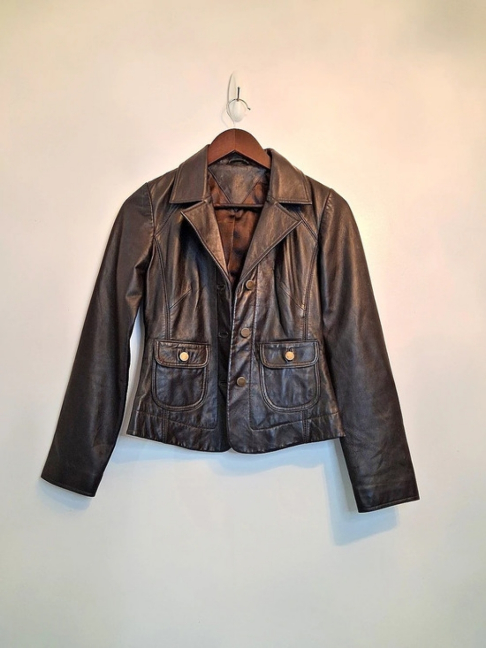 Light Brown Leather Fitted Jacket with Lining
